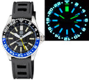 Master 500 42mm Daynight T-100 Tritium GMT Automatic Diver- Eta 2893-2 Swiss Made Movement Black/blue Bezel – Yellow GMT Hand Strap