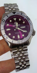 Military Diver 300 Automatic – SS Diver Silver Ceramic Embossed Bezel Purple Dial Bracelet