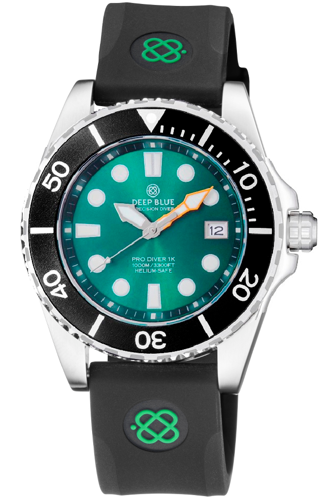 Black Straight End Silicon Strap With Green Deep Blue Logo