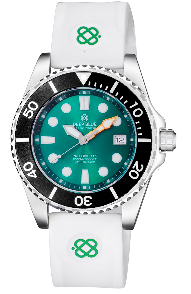 White Straight End Silicon Strap With Green Deep Blue Logo