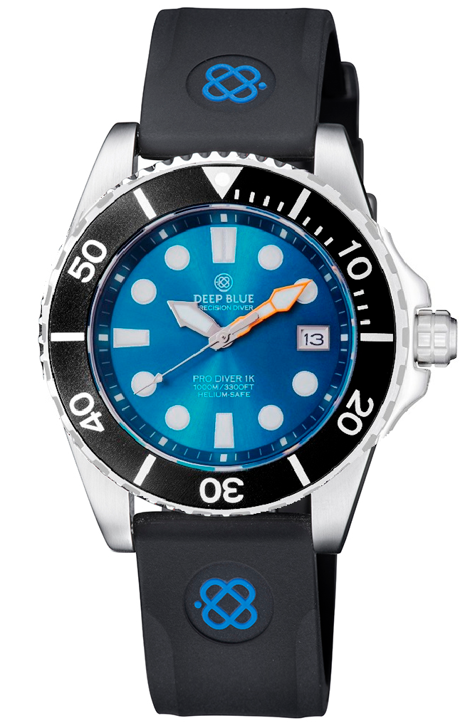 Black Straight End Silicon Strap With Blue Deep Blue Logo