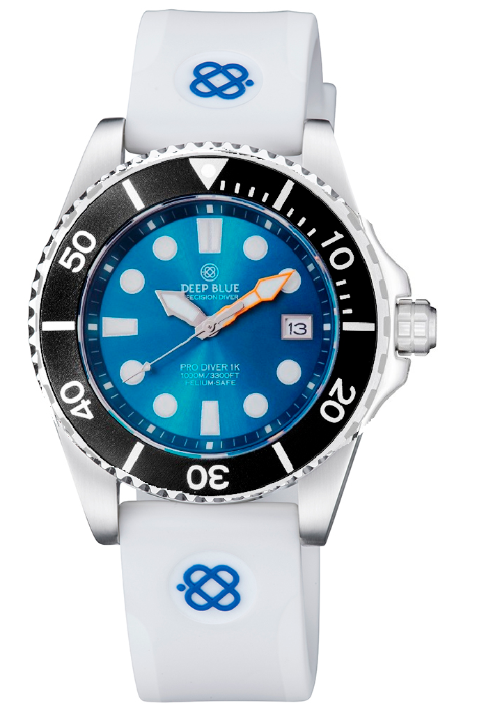 White Straight End Silicon Strap With Blue Deep Blue Logo