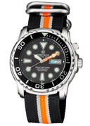 24mm Nylon (NATO-style) Strap, Black/Orange/Grey Stripe