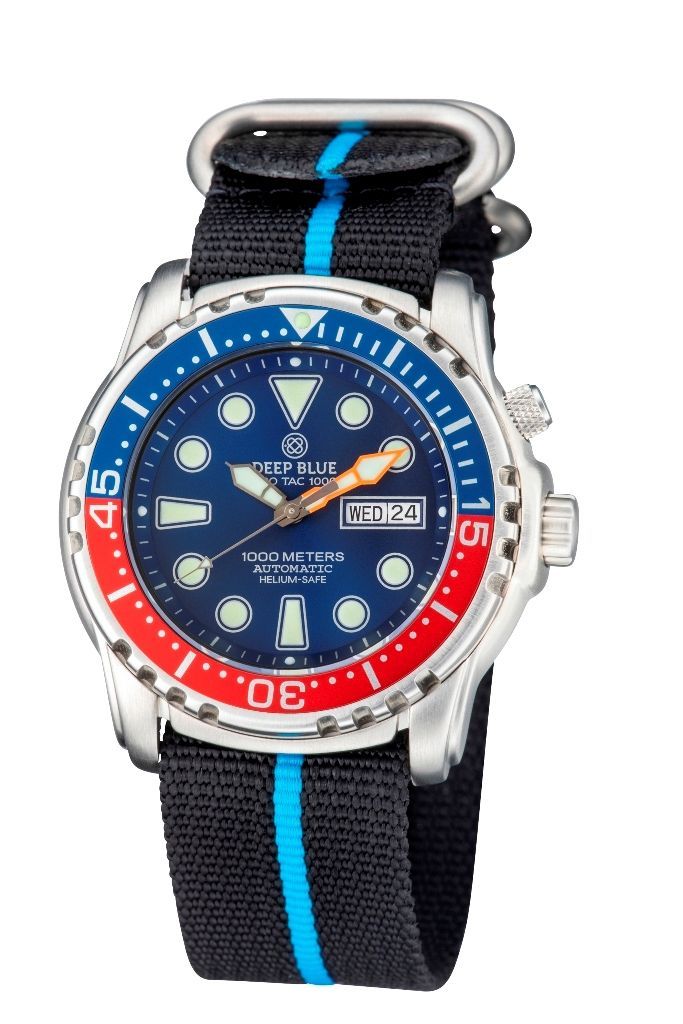 Nylon ZULU Strap Black With Blue Stripe
