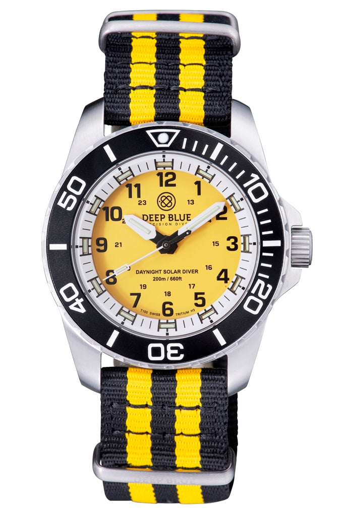 Nylon 2 Piece Zuto Strap 4 Square Black Yellow Stripe W/Deep Blue Logo